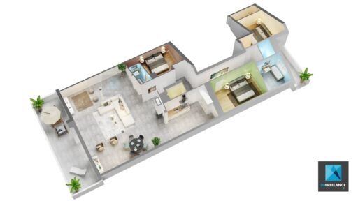 axonométrie 3d appartement - plan 3d architecture