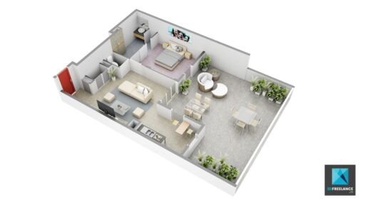 axonométrie 3d appartement - plan de vente - freelance