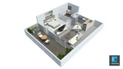 axonométrie 3D freelance appartement t2 - résidence Point d’Orgue