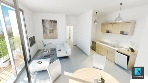 perspective 3d appartement - sejour - freelance immobilier