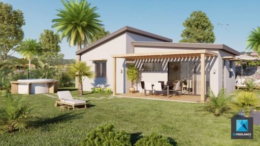 perspective 3d extérieur villa la Réunion - infographiste 3D architecture