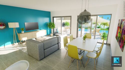perspective 3d sejour villa - freelance Noumea