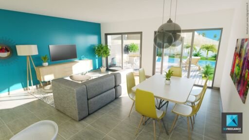perspective 3d sejour villa - freelance Noumea