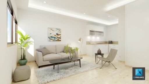 Infographiste 3D home staging - perspective 3d séjour - salon - salle à manger