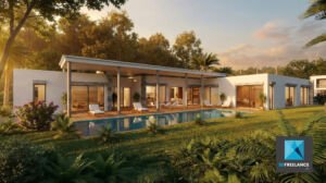 perspective 3d villa de luxe PACA - infographiste 3d architecture freelance Rhône-Alpes - films 3D immobilier