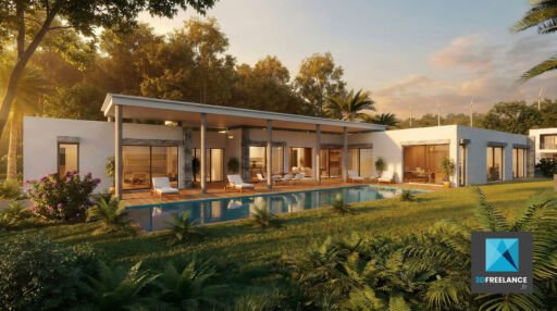 perspective 3d villa de luxe PACA - infographiste 3d architecture freelance Rhône-Alpes - films 3D immobilier