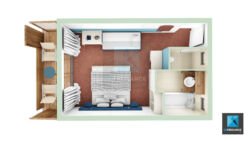 plan 3d axonométrie d'une chambre d’hôtel