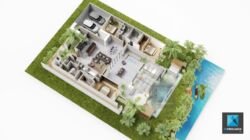 plan de vente - axonometrie plan 3D d'une villa