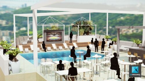 perspective d'ambiance événementielle - RIO2016 - réception cocktail dinatoire