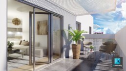 perspective 3D séjour terrasse - freelance architecture Perpignan
