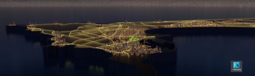 animation 3d survol d'une ville