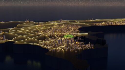 animation 3d survol d'une ville