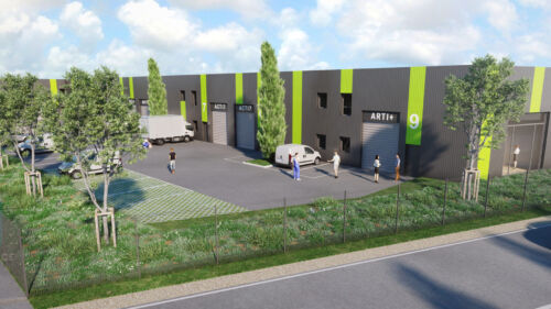 image 3d bâtiment de locaux d’activités logistique