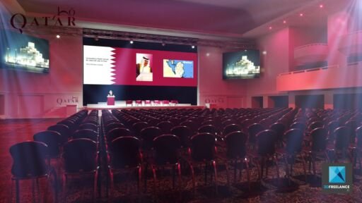 perspective 3d scénographie - plénière Qatar