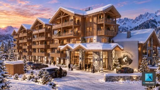 rendu 3d ia architecture chalet luxe alpeggio