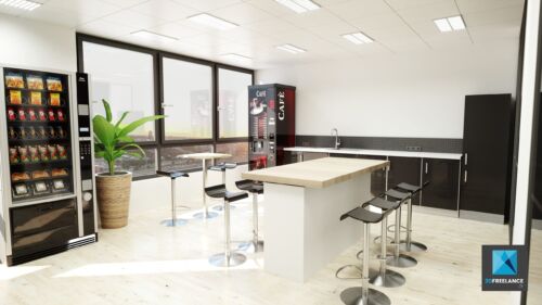 rénovation cafeteria entreprise - design d’intérieur