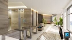 film 3d immobilier bureau - le quatre Puteaux - perspective 3d hall d'accueil