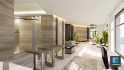 film 3d immobilier bureau - le quatre Puteaux - perspective 3d hall d'accueil