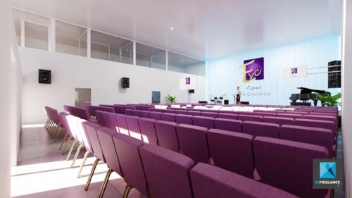 rough 3d d'une salle de concert - perspectiviste freelance