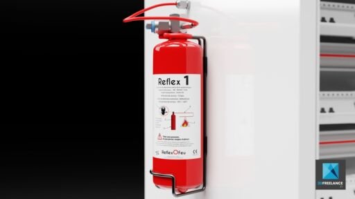 vidéo 3D extincteur - rendu 3D