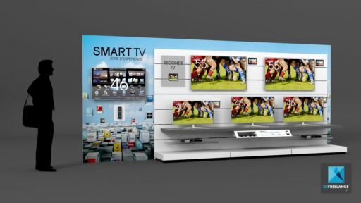 meuble linéaire produits - image 3d rendu - Samsung