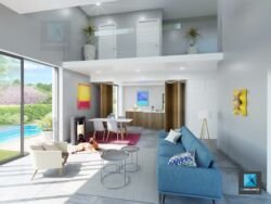 dessin 3d séjour salon villa