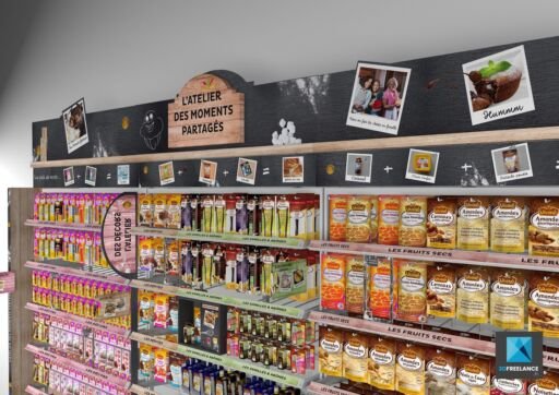 linéaire merchandising vahiné - dessin 3d