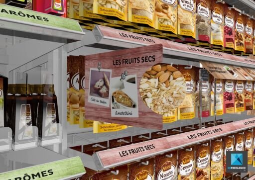 linéaire rayons grandes surfaces - rendu 3d - vahiné