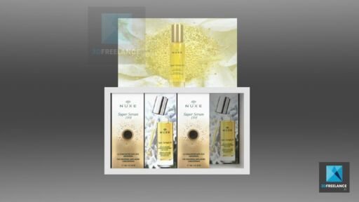 présentoir cosmétiques produits Nuxe - rendu 3D