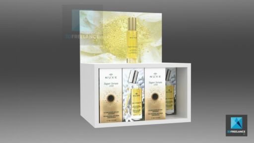 rough présentoir produits cosmétiques Nuxe - modélisation 3D