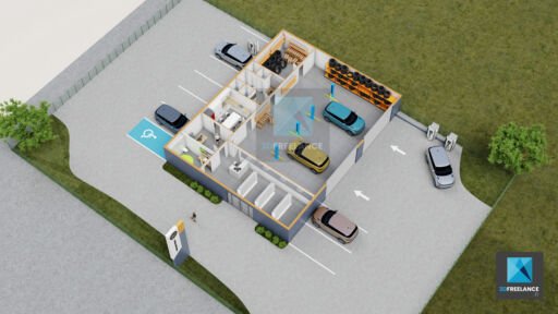 maquette 3d garage automobile - dessin 3d