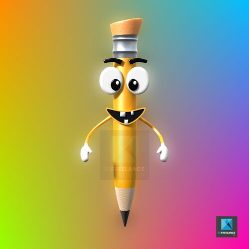 personnage 3d crayon - mascotte cartoon