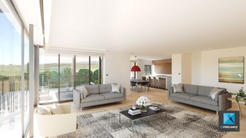 rendu 3d séjour appartement Belgique
