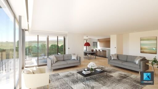rendu 3d séjour appartement Belgique