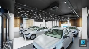 dessin 3d concessionnaire automobile showroom Hyundai