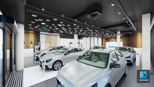 dessin 3d concessionnaire automobile showroom Hyundai