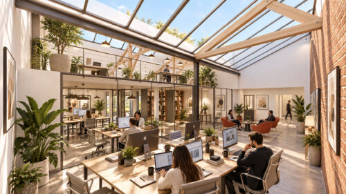 image 3d ia coworking bureaux perspective freelance