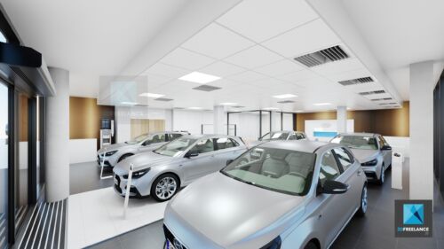 rendu 3d concession automobile showroom Hyundai