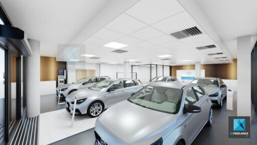 rendu 3d concession automobile showroom Hyundai