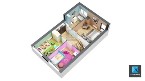 axonométrie 3d - plan de vente - maison Normandie - graphiste 3d freelance
