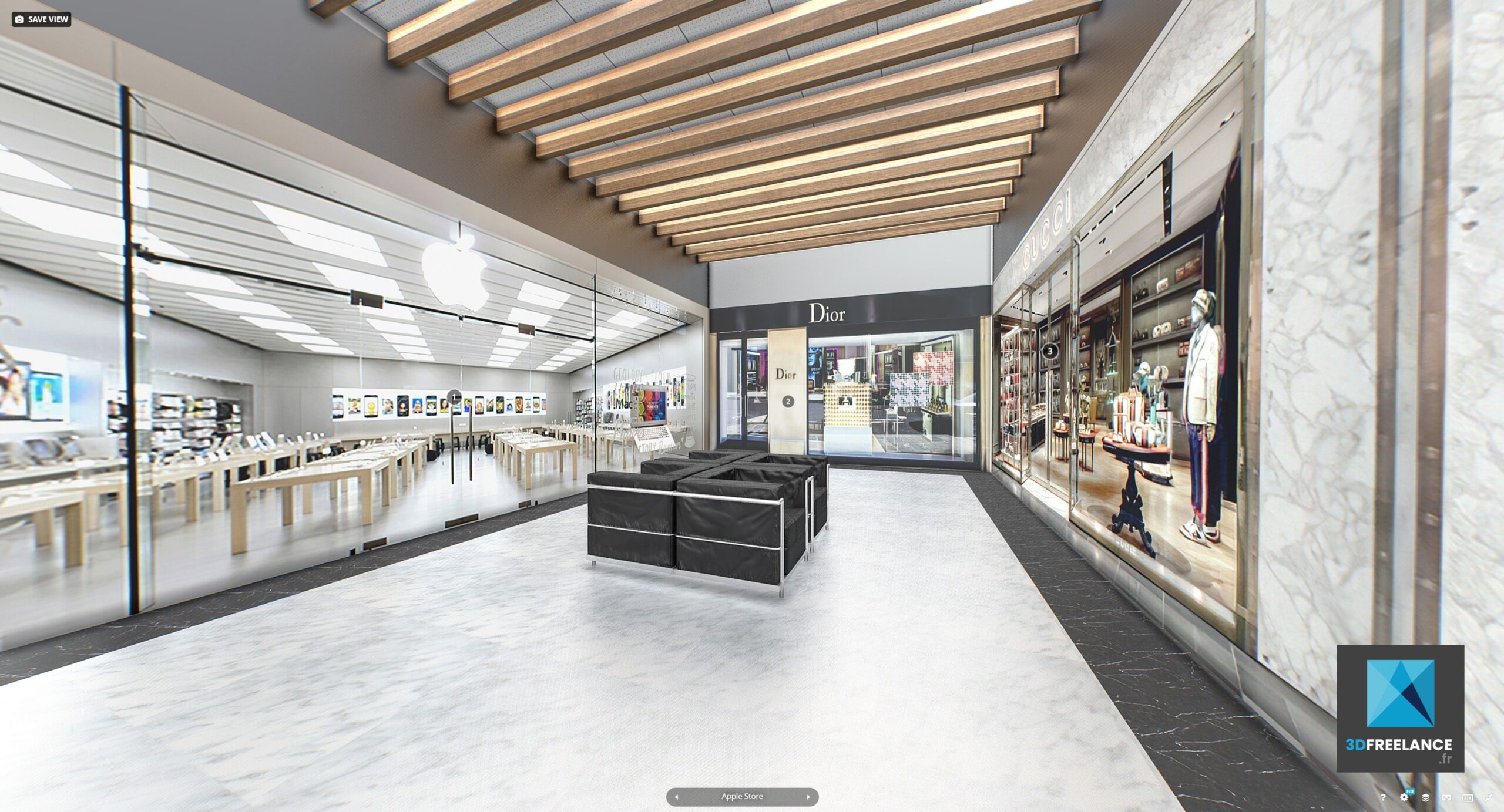 image 3d - visite virtuelle - magasins - galerie marchande - centre commercial