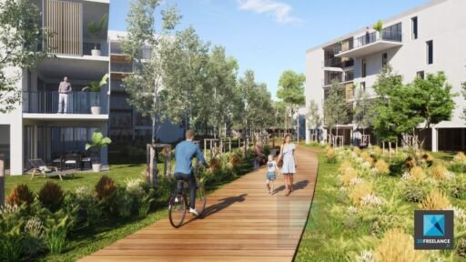 perspective 3d d'un écoquartier - freelance