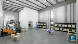 perspective rendu image 3d - atelier - b&acirc;timent de stockage - illustration 3D
