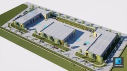 site industriel - parc d'activité - plan 3D - axonométrie - plan de masse 3D - rendu 3D Image perspective