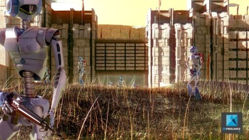 image 3d science fiction - robots sur un champ de bataille