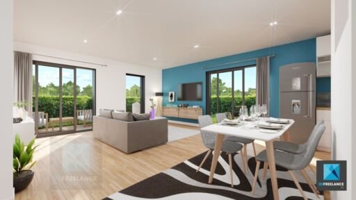 perspective 3d immobilier Normandie - séjour