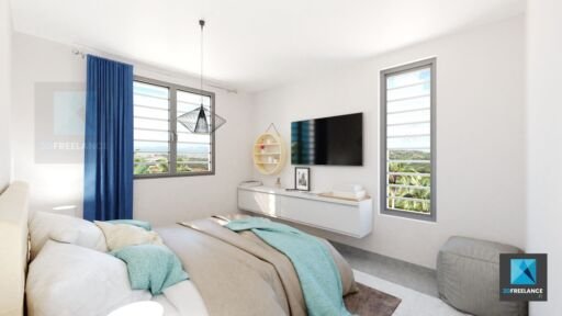 dessin 3d chambre à coucher appartement Guyane française