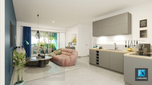 modélisation 3d séjour salon appartement Guyane française