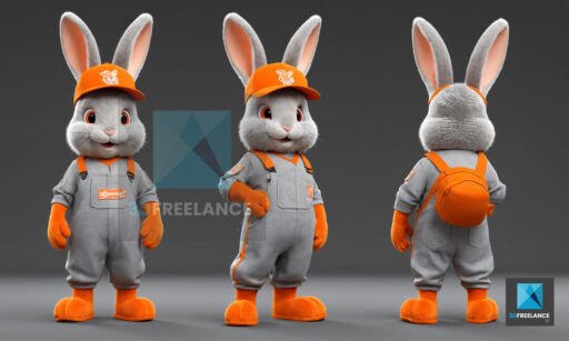 modélisation 3d personnage lapin cartoon mascotte