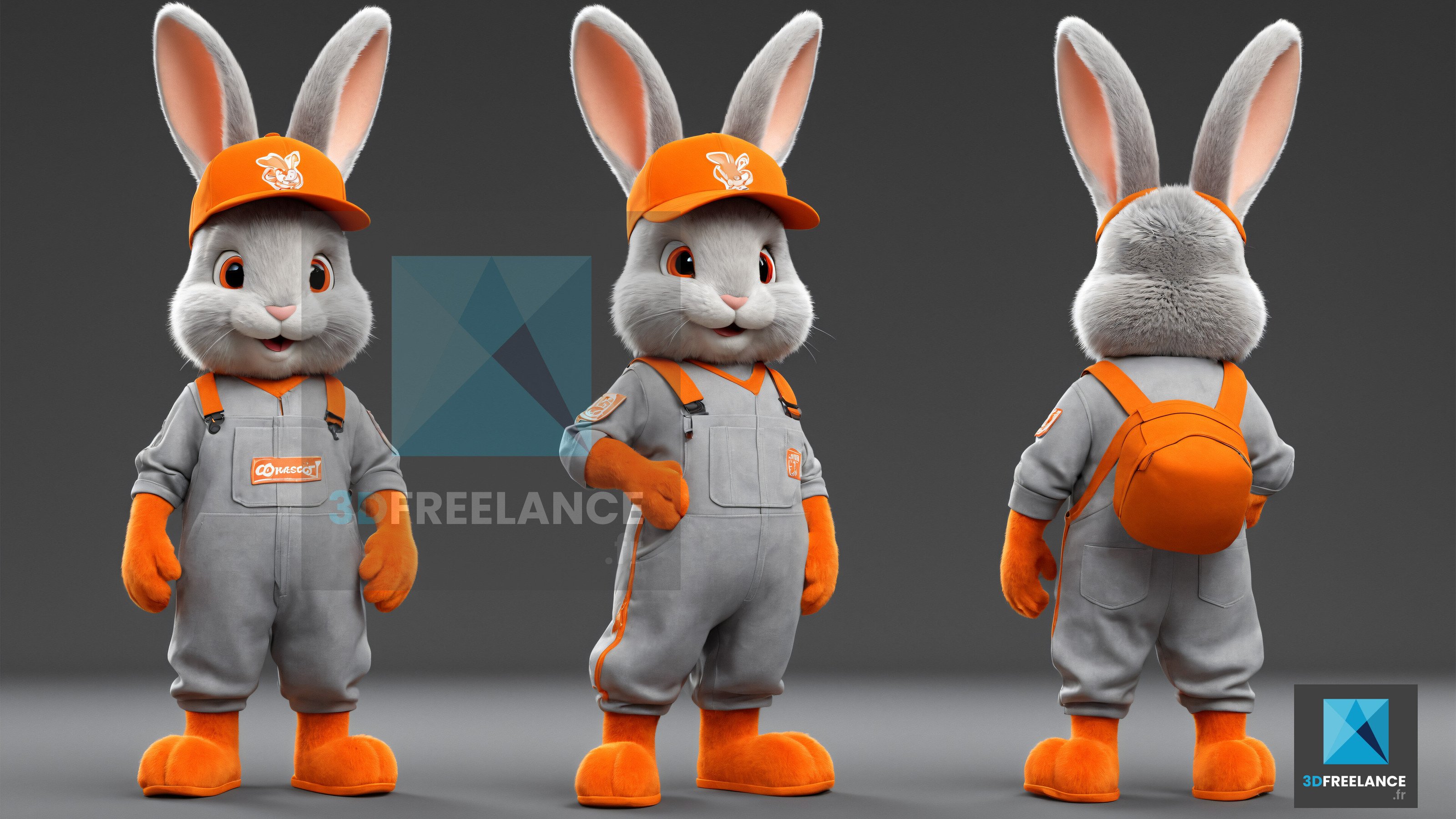 modélisation 3d personnage lapin cartoon mascotte